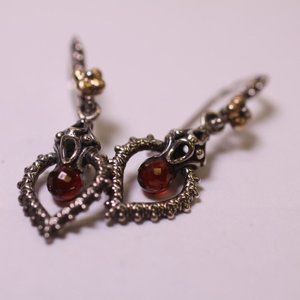 Barbara Bixby Garnet 18K Sterling Heart Shaped Textured Dangle Earrings (R756)